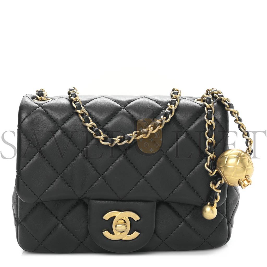 CHANEL MASTER LAMBSKIN QUILTED MINI PEARL CRUSH FLAP BLACK AS1786 (18*13*7cm)